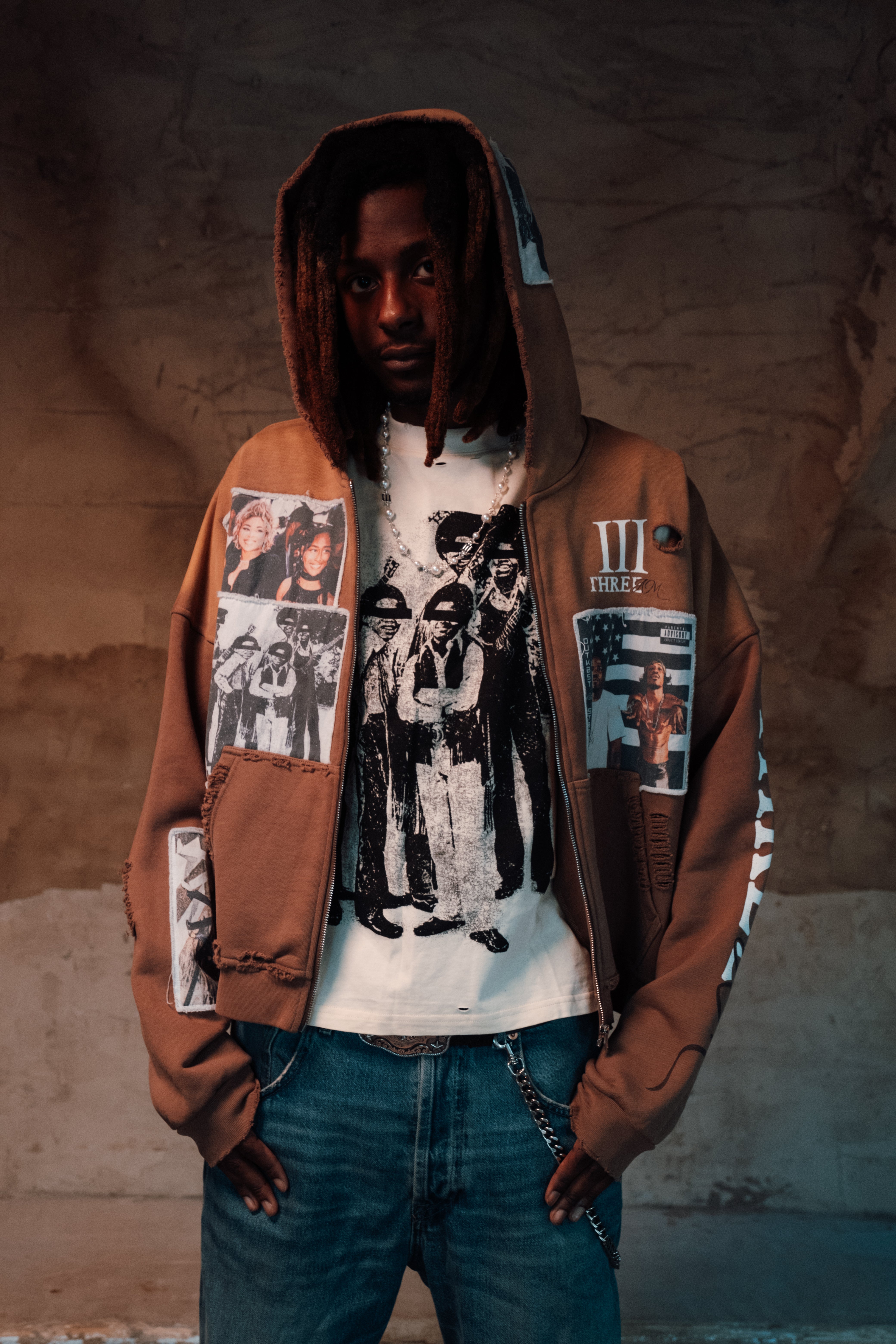 "Faded Harmony" Zip Up Brown